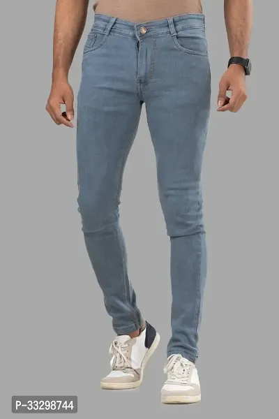 Stylish Denim Grey Slim Fit Mid-Rise Jeans For Men-thumb0