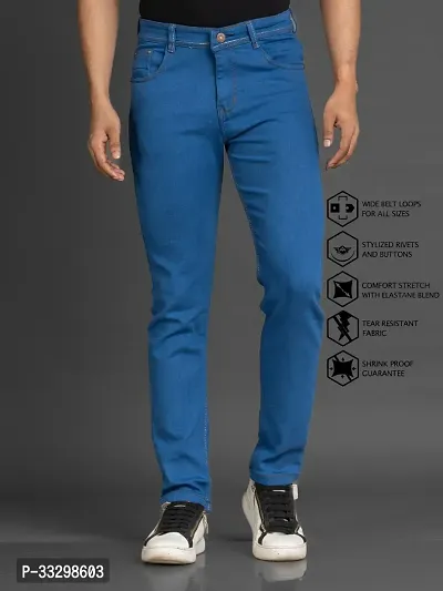 Stylish Denim Blue Slim Fit Mid-Rise Jeans For Men