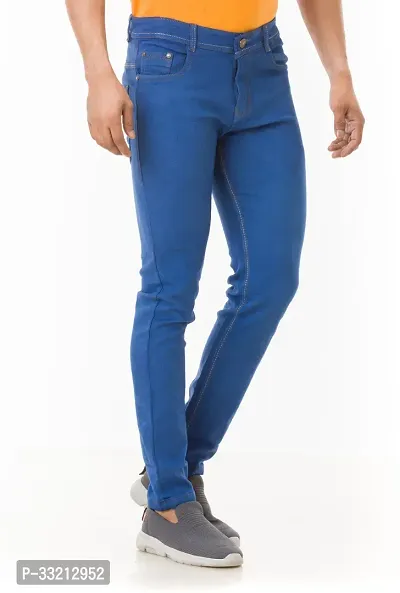 Stylish Blue Solid Denim Mid-Rise Jeans For Men-thumb3