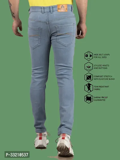 Stylish Grey Denim Solid Mid-Rise Jeans For Men-thumb2