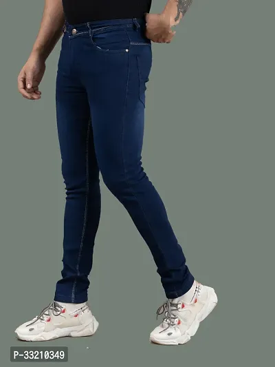 Stylish Blue Denim Faded Mid-Rise Jeans For Men-thumb0