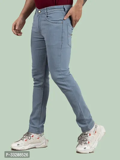 Stylish Grey Denim Solid Mid-Rise Jeans For Men