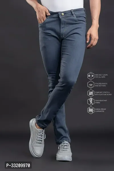 Stylish Grey Denim Solid Mid-Rise Jeans For Men-thumb2