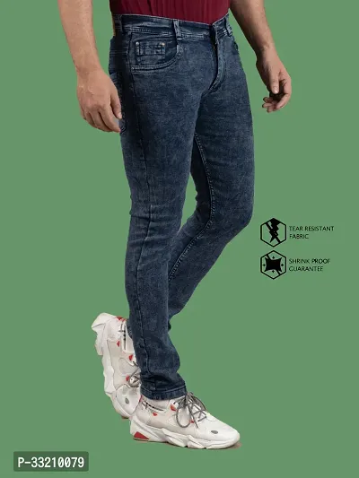 Stylish Blue Denim Solid Mid-Rise Jeans For Men-thumb3