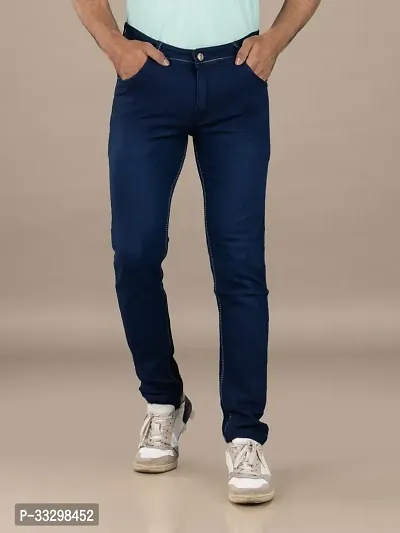 Stylish Denim Blue Slim Fit Mid-Rise Jeans For Men