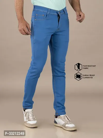 Stylish Blue Solid Denim Mid-Rise Jeans For Men-thumb3