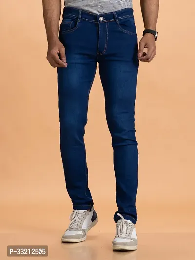 Stylish Blue Solid Denim Mid-Rise Jeans For Men-thumb0