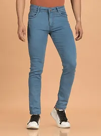 Stylish Blue Denim Solid Mid-Rise Jeans For Men-thumb1