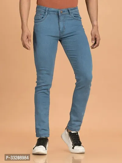 Stylish Blue Denim Solid Mid-Rise Jeans For Men-thumb2