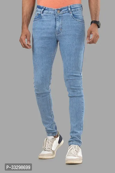 Stylish Denim Blue Slim Fit Mid-Rise Jeans For Men-thumb0