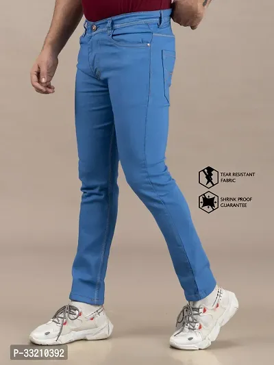 Stylish Blue Denim Solid Mid-Rise Jeans For Men-thumb0