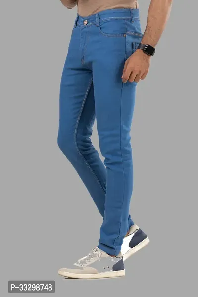 Stylish Denim Blue Slim Fit Mid-Rise Jeans For Men-thumb4