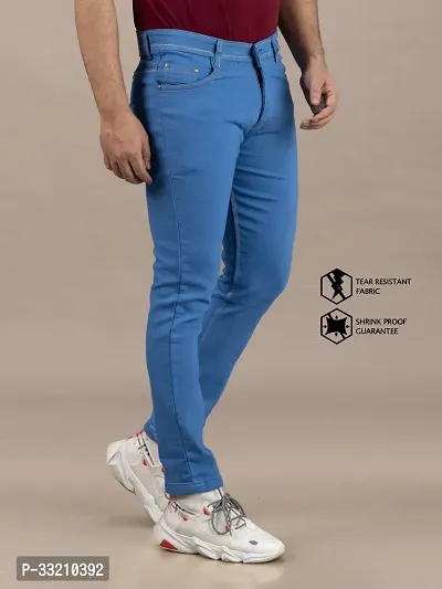 Stylish Blue Denim Solid Mid-Rise Jeans For Men-thumb3