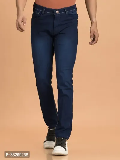 Stylish Blue Denim Faded Mid-Rise Jeans For Men-thumb2