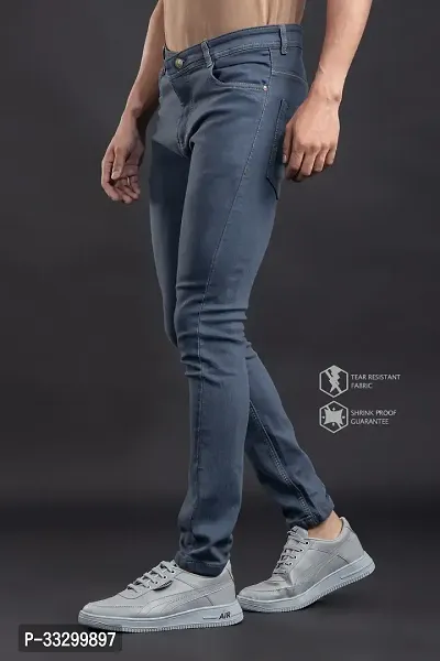 Stylish Denim Grey Slim Fit Mid-Rise Jeans For Men-thumb3