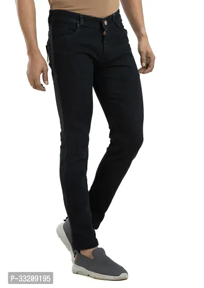 Stylish Black Denim Solid Mid-Rise Jeans For Men-thumb3