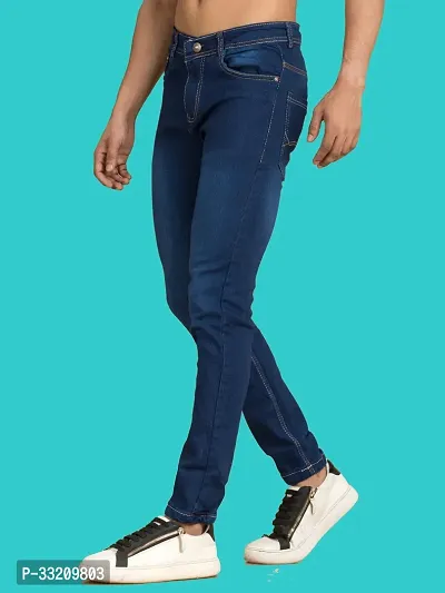 Stylish Blue Denim Solid Mid-Rise Jeans For Men-thumb0