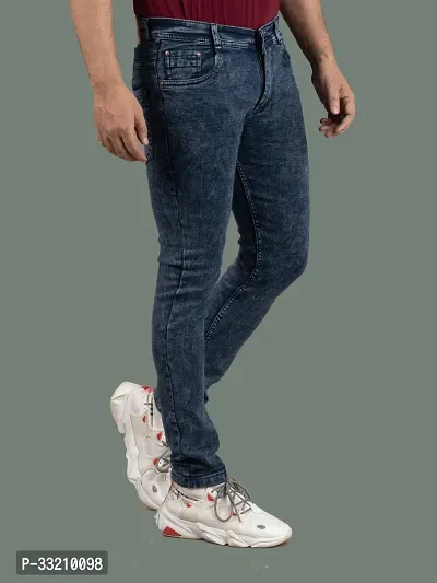 Stylish Blue Denim Solid Mid-Rise Jeans For Men-thumb3