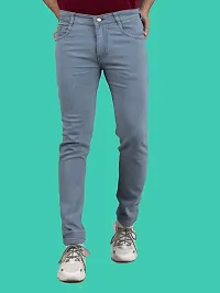 Stylish Grey Denim Solid Mid-Rise Jeans For Men-thumb3