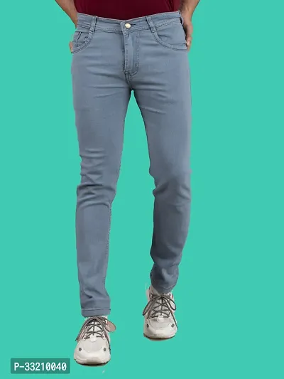 Stylish Grey Denim Solid Mid-Rise Jeans For Men-thumb4