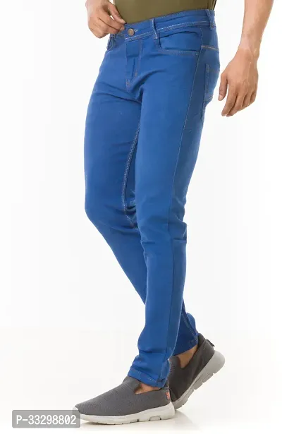 Stylish Denim Blue Slim Fit Mid-Rise Jeans For Men-thumb5