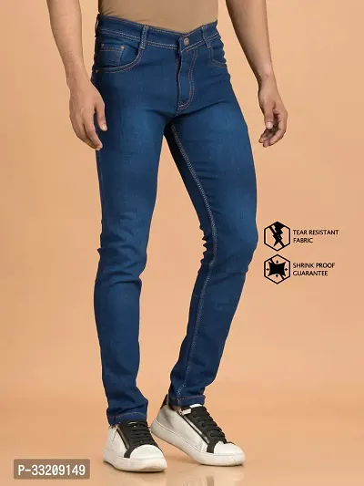 Stylish Blue Denim Faded Mid-Rise Jeans For Men-thumb3