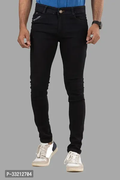 Stylish Black Solid Denim Mid-Rise Jeans For Men-thumb0