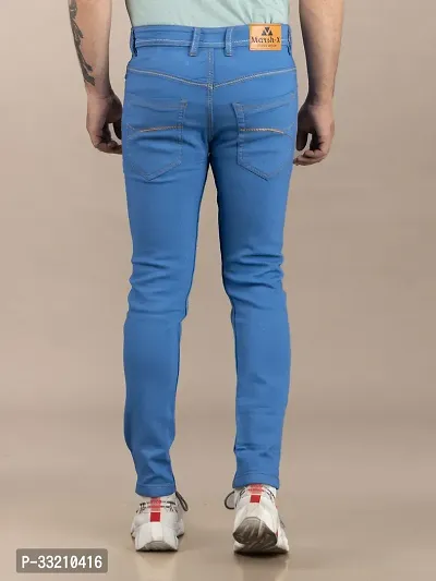 Stylish Blue Denim Solid Mid-Rise Jeans For Men-thumb2