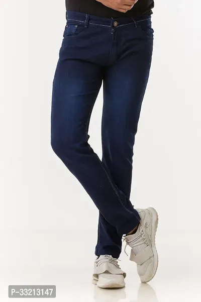 Stylish Blue Solid Denim Mid-Rise Jeans For Men-thumb0