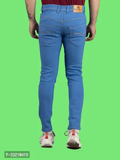 Stylish Blue Denim Solid Mid-Rise Jeans For Men-thumb2