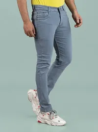 Stylish Grey Denim Solid Mid-Rise Jeans For Men-thumb2