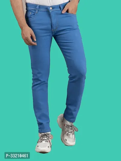 Stylish Blue Denim Solid Mid-Rise Jeans For Men-thumb4