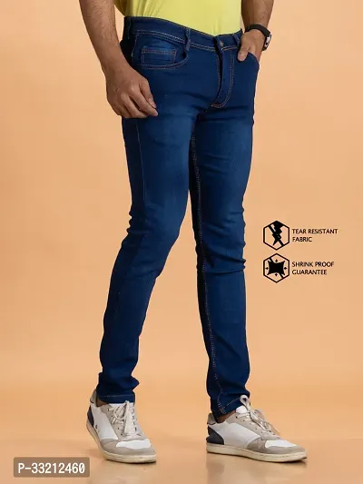 Stylish Blue Solid Denim Mid-Rise Jeans For Men-thumb3