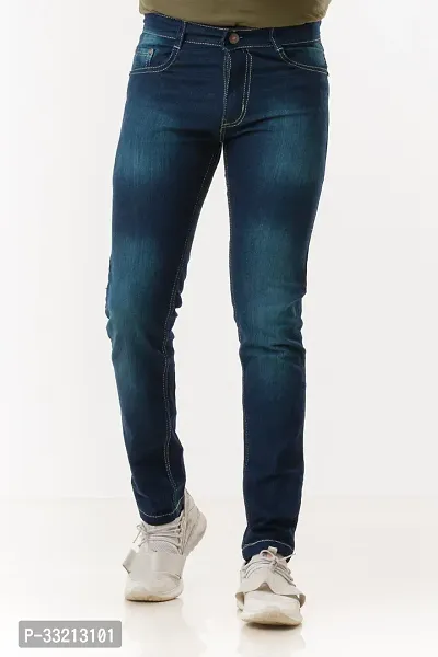 Stylish Navy Blue Solid Denim Mid-Rise Jeans For Men-thumb0