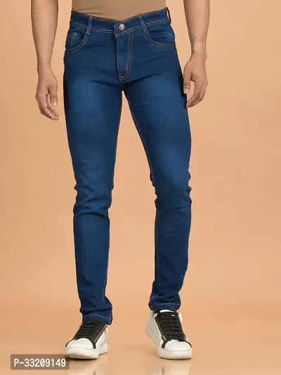 Stylish Blue Denim Faded Mid-Rise Jeans For Men-thumb2