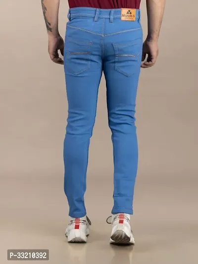 Stylish Blue Denim Solid Mid-Rise Jeans For Men-thumb2