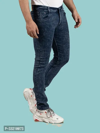 Stylish Blue Denim Solid Mid-Rise Jeans For Men-thumb3