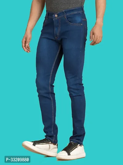 Stylish Blue Denim Faded Mid-Rise Jeans For Men-thumb0