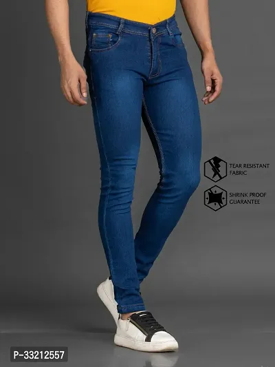 Stylish Blue Solid Denim Mid-Rise Jeans For Men-thumb3