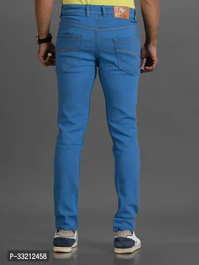 Stylish Blue Solid Denim Mid-Rise Jeans For Men-thumb2