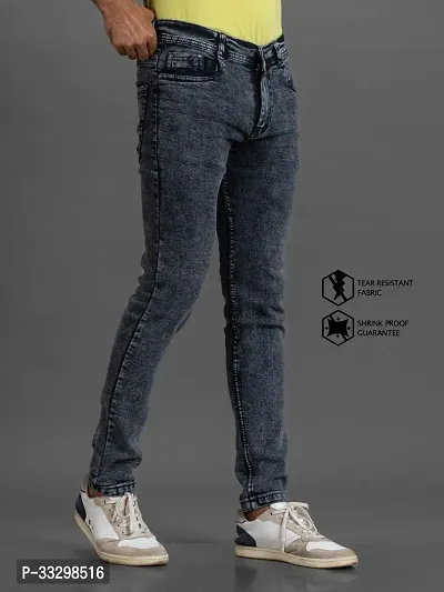 Stylish Denim Grey Slim Fit Mid-Rise Jeans For Men-thumb3