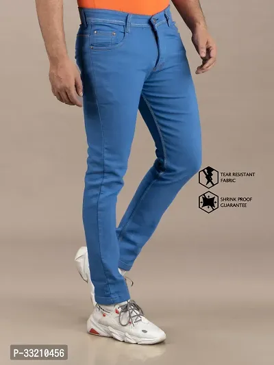 Stylish Blue Denim Solid Mid-Rise Jeans For Men-thumb3