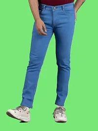 Stylish Blue Denim Solid Mid-Rise Jeans For Men-thumb3