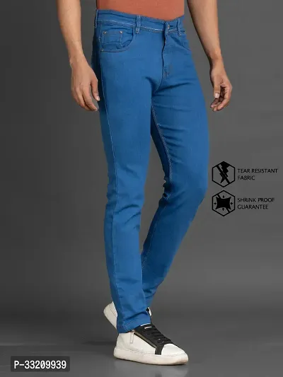 Stylish Blue Denim Solid Mid-Rise Jeans For Men-thumb3