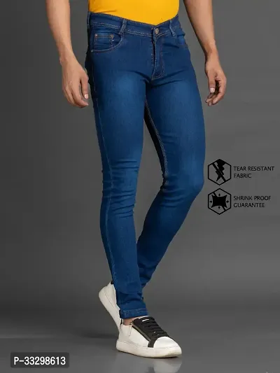 Stylish Denim Blue Slim Fit Mid-Rise Jeans For Men-thumb3