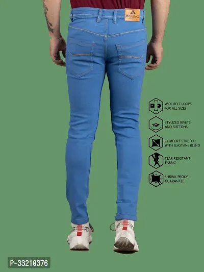 Stylish Blue Denim Solid Mid-Rise Jeans For Men-thumb3