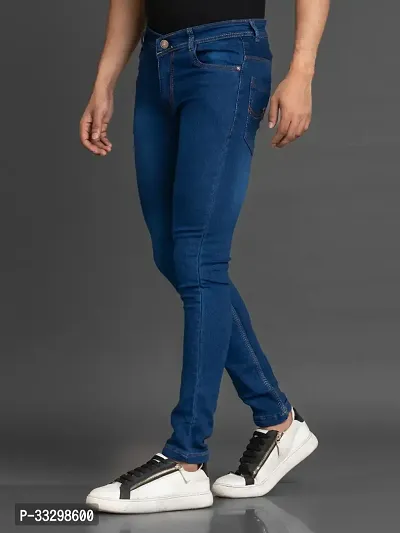 Stylish Denim Blue Slim Fit Mid-Rise Jeans For Men-thumb4