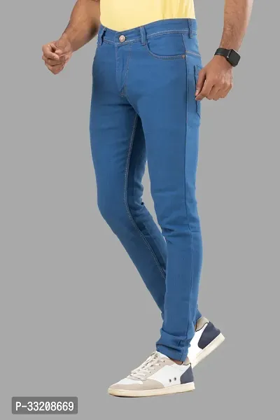 Stylish Blue Denim Solid Mid-Rise Jeans For Men-thumb0