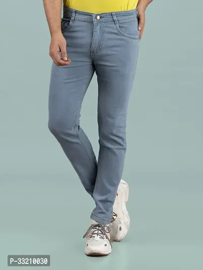 Stylish Grey Denim Solid Mid-Rise Jeans For Men-thumb4