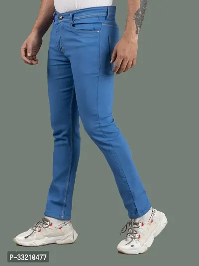 Stylish Blue Denim Solid Mid-Rise Jeans For Men-thumb0